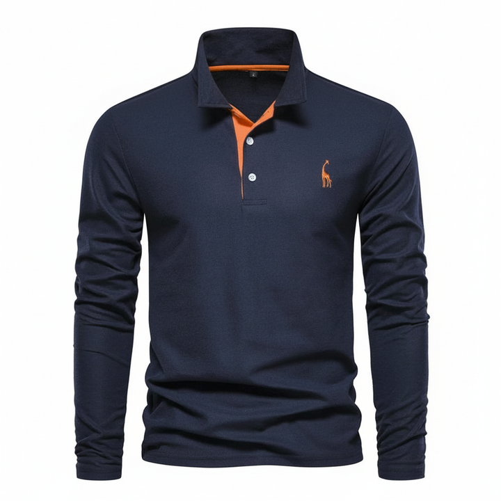 Elegant men's long sleeve polo shirt, slim fit, with a classic collar. Perfect for versatile men's fashion.