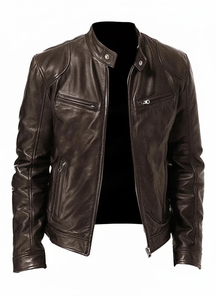 Men's slim fit moto racer jacket, modern design, sleek, ideal for casual and stylish outfits.