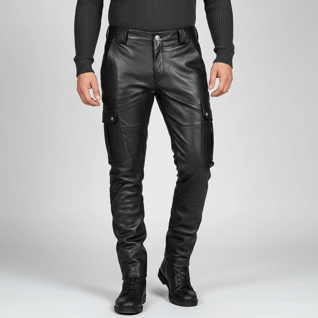 Stylish men's slim fit motorcycle pants with functional pockets, ideal for casual wear, night out, or riding.