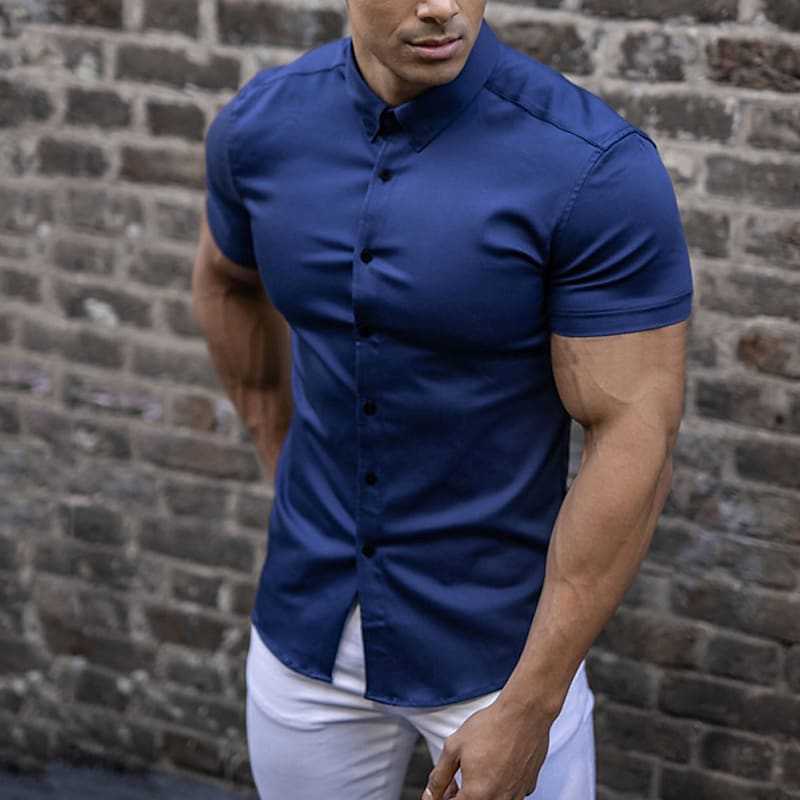 Stylish men's short sleeve casual shirt in a slim fit. Lightweight top for essential summer & spring fashion.