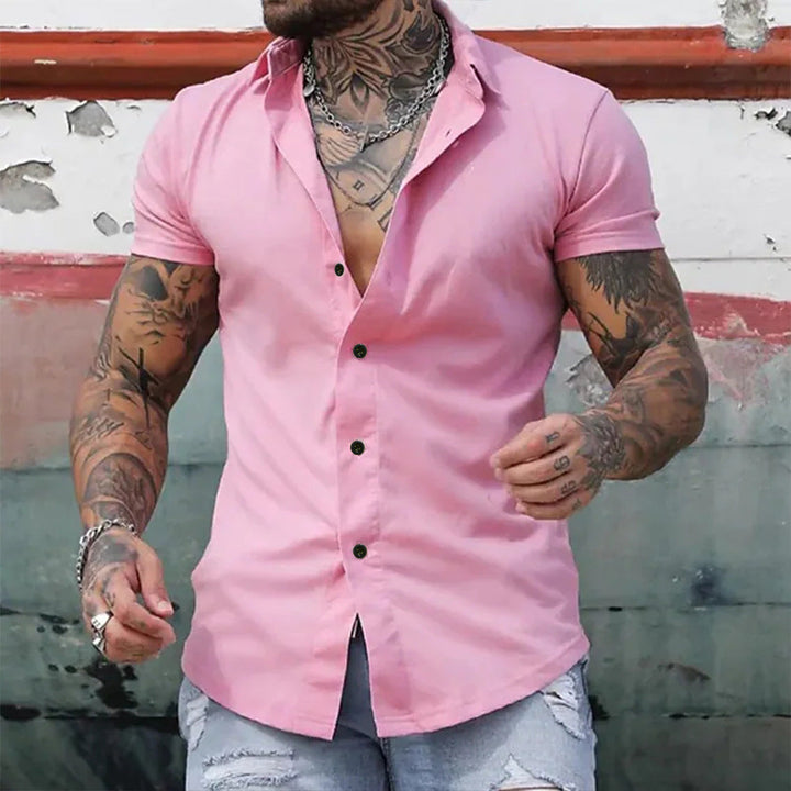 Cool & comfortable men's slim fit short sleeve shirt. Lightweight casual design, great for modern spring/summer style.