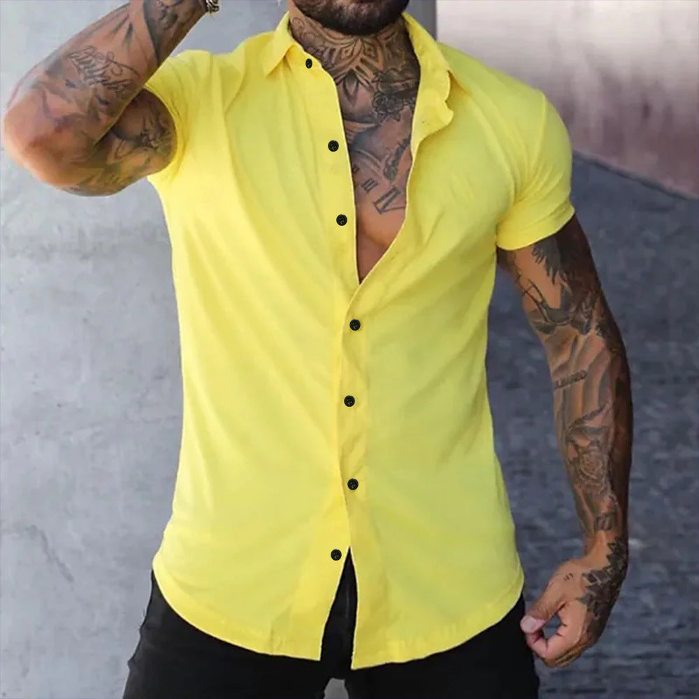 Slim fit men's short sleeve casual shirt. A lightweight men's top, perfect for spring and summer everyday fashion.