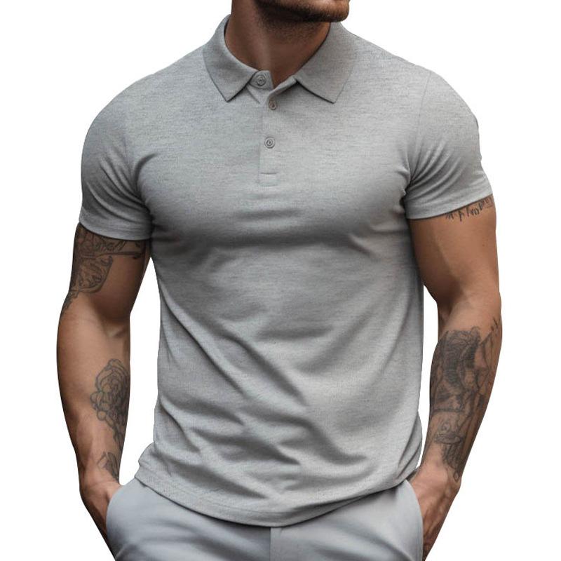 Folded men's slim-fit short sleeve polo, ready for travel or casual summer wear.
