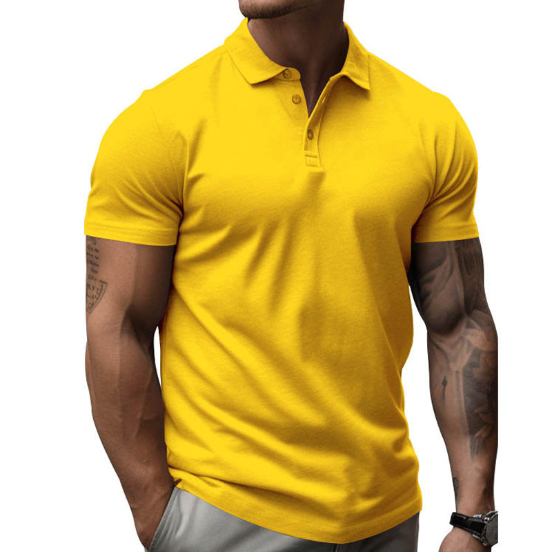 Men's slim-fit polo shirt paired with shorts, an ideal athletic top for summer fashion.