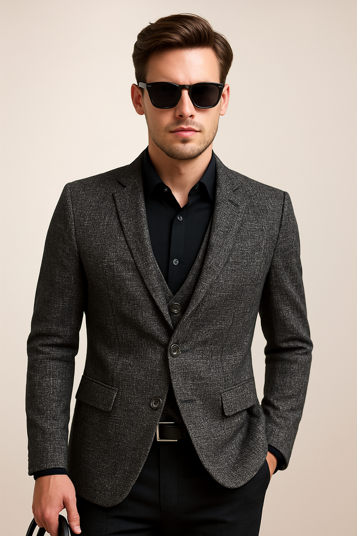 Stylish men's spring blazer, slim fit, great as a casual jacket for versatile smart-casual looks.
