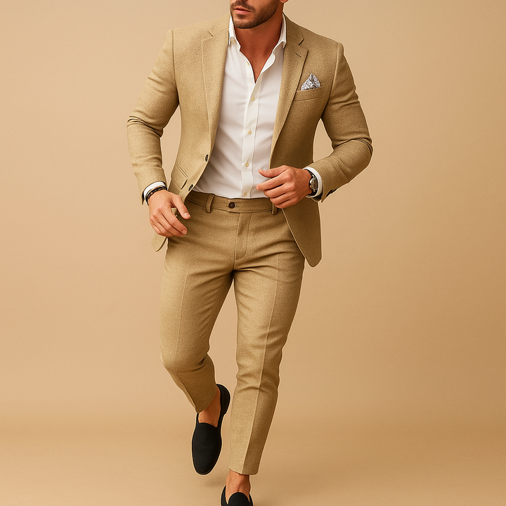 Elegant men's slim fit suit, perfect business attire or formal wear for professional meetings & office style.