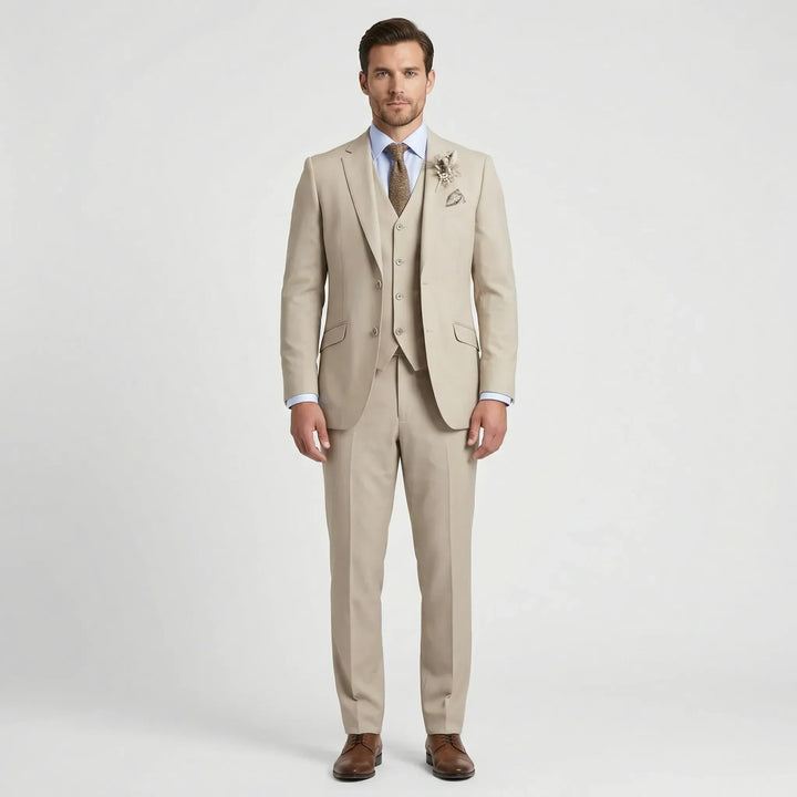 Elegant men's slim fit suit with vest, a sophisticated three-piece for formal events & special occasions.