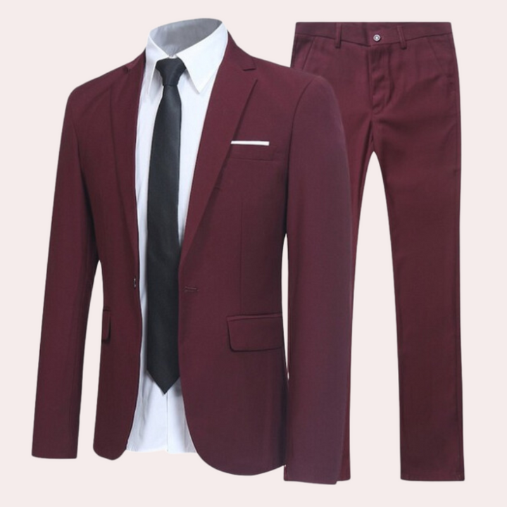 All-season men's slim fit two-piece suit. Elegant men's fashion for business, formal wear & special events.