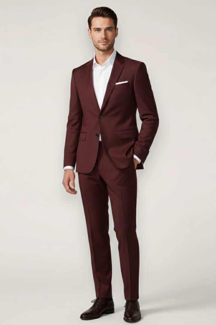 Modern men's slim fit suit set, perfect for business meetings, wedding guests, or prom; includes blazer & trousers.