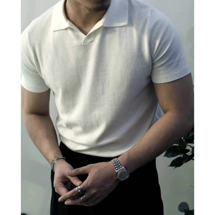 Smart casual men's slim fit zip polo shirt, a staple in men's summer clothing.