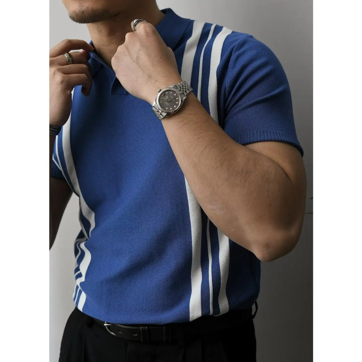 Modern men's summer top: slim fit zip polo, offering an effortlessly cool vibe.