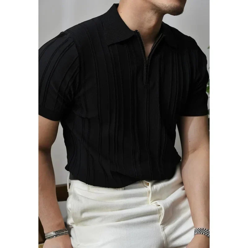 Modern men's clothing: slim fit zip polo, perfect for a refined casual look.