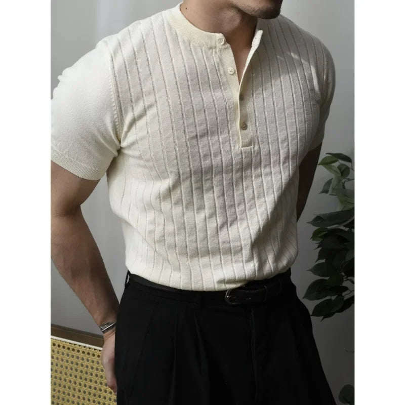 Fashionable men's slim fit zip polo shirt, a versatile and stylish casual top.
