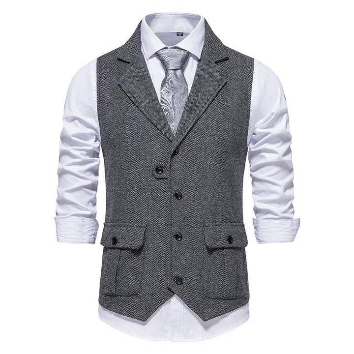 Front view of a men's tailored smart casual vest, dark blue, suitable for formal office wear