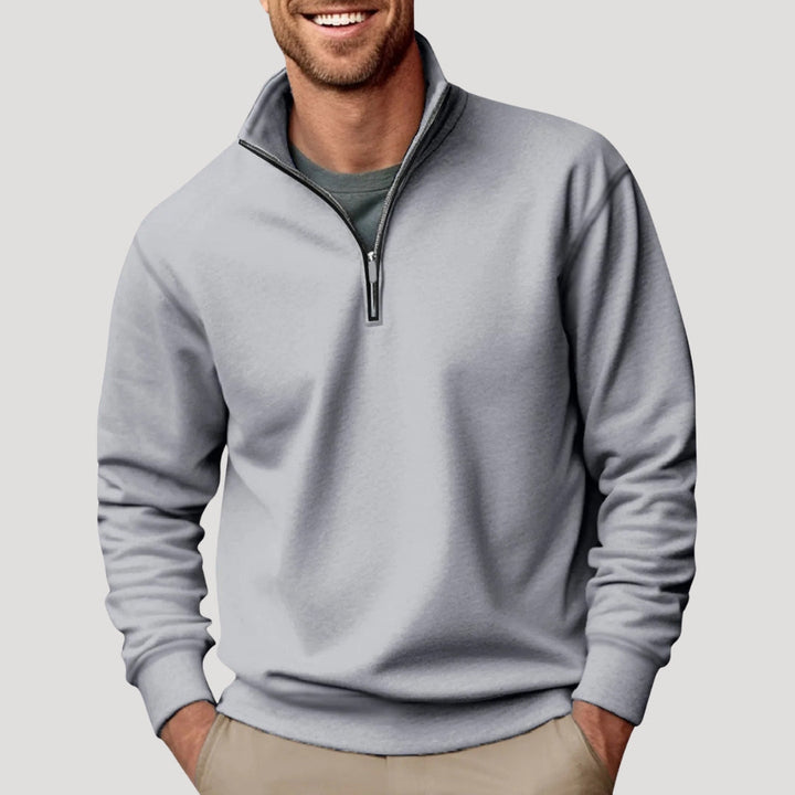 Comfortable men's smart casual quarter-zip sweater. A stylish pullover for everyday men's fashion.