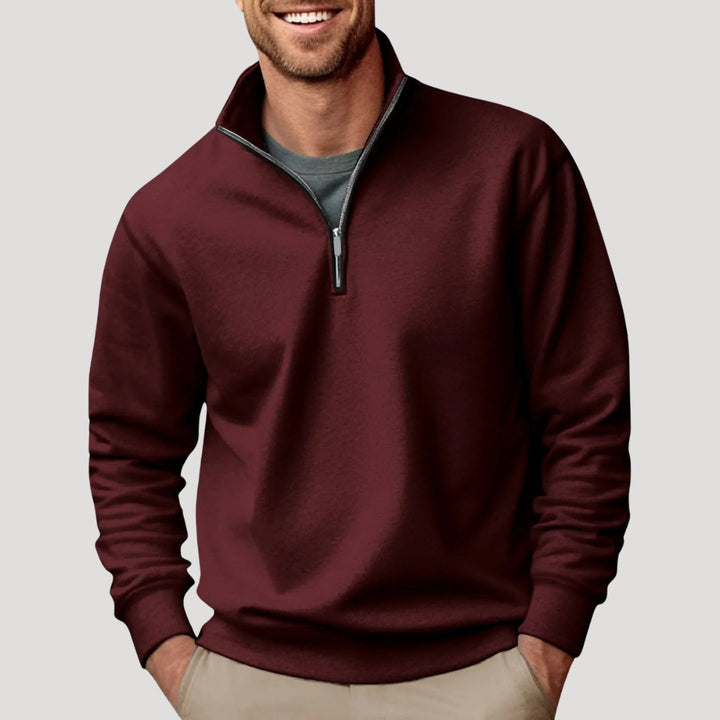 Sophisticated men's quarter-zip pullover sweater, elevating smart casual men's fashion with ease.