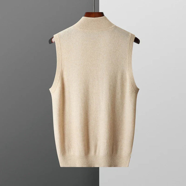 Men's soft full-zip vest worn over a shirt. Stylish, comfortable layering piece for versatile casual fashion.