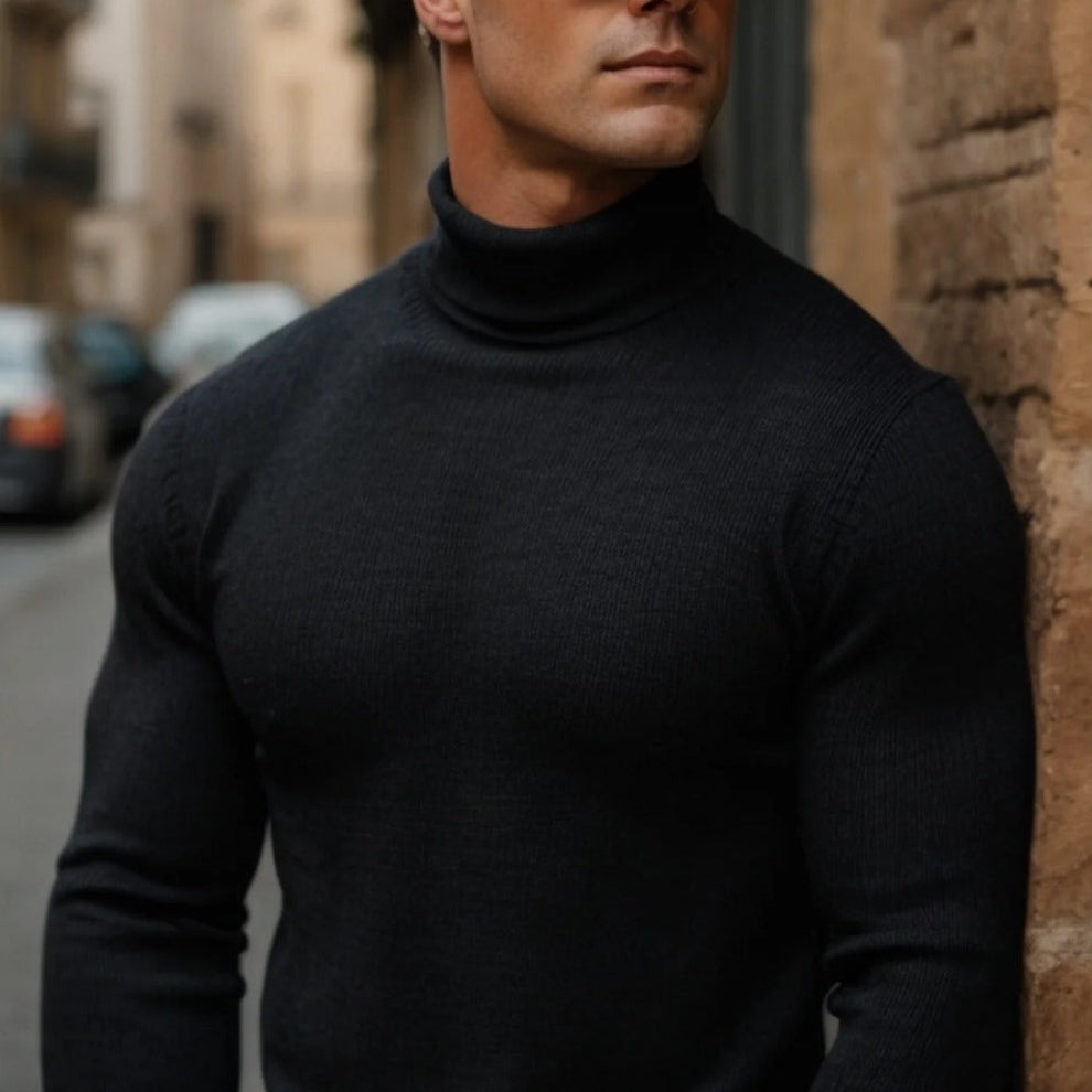 Stylish men's roll neck sweater, a versatile essential for men's fashion. Cozy turtleneck top for winter & autumn.