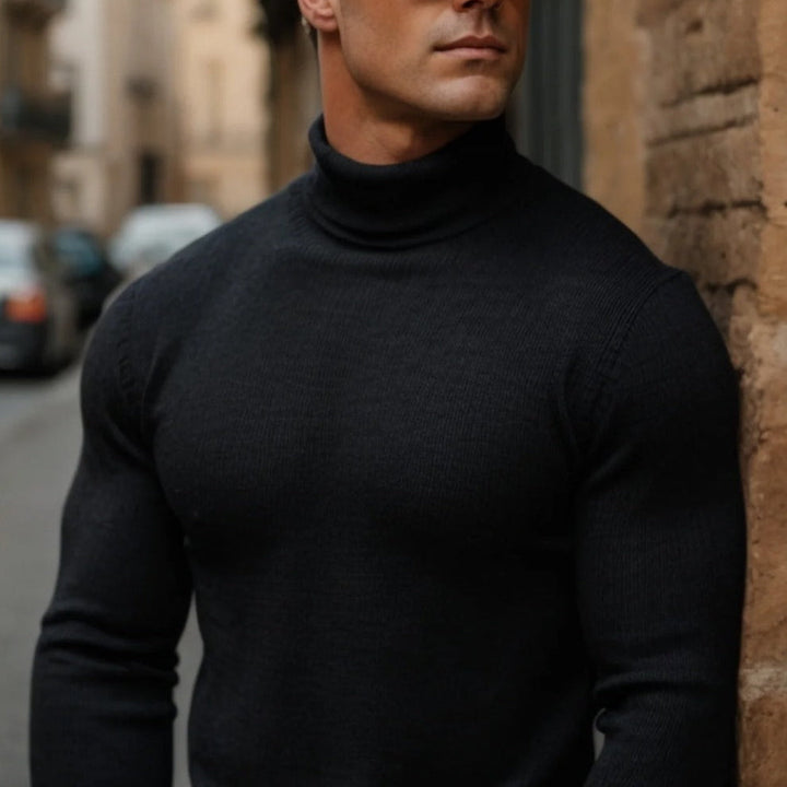 Stylish men's roll neck sweater, a versatile essential for men's fashion. Cozy turtleneck top for winter & autumn.