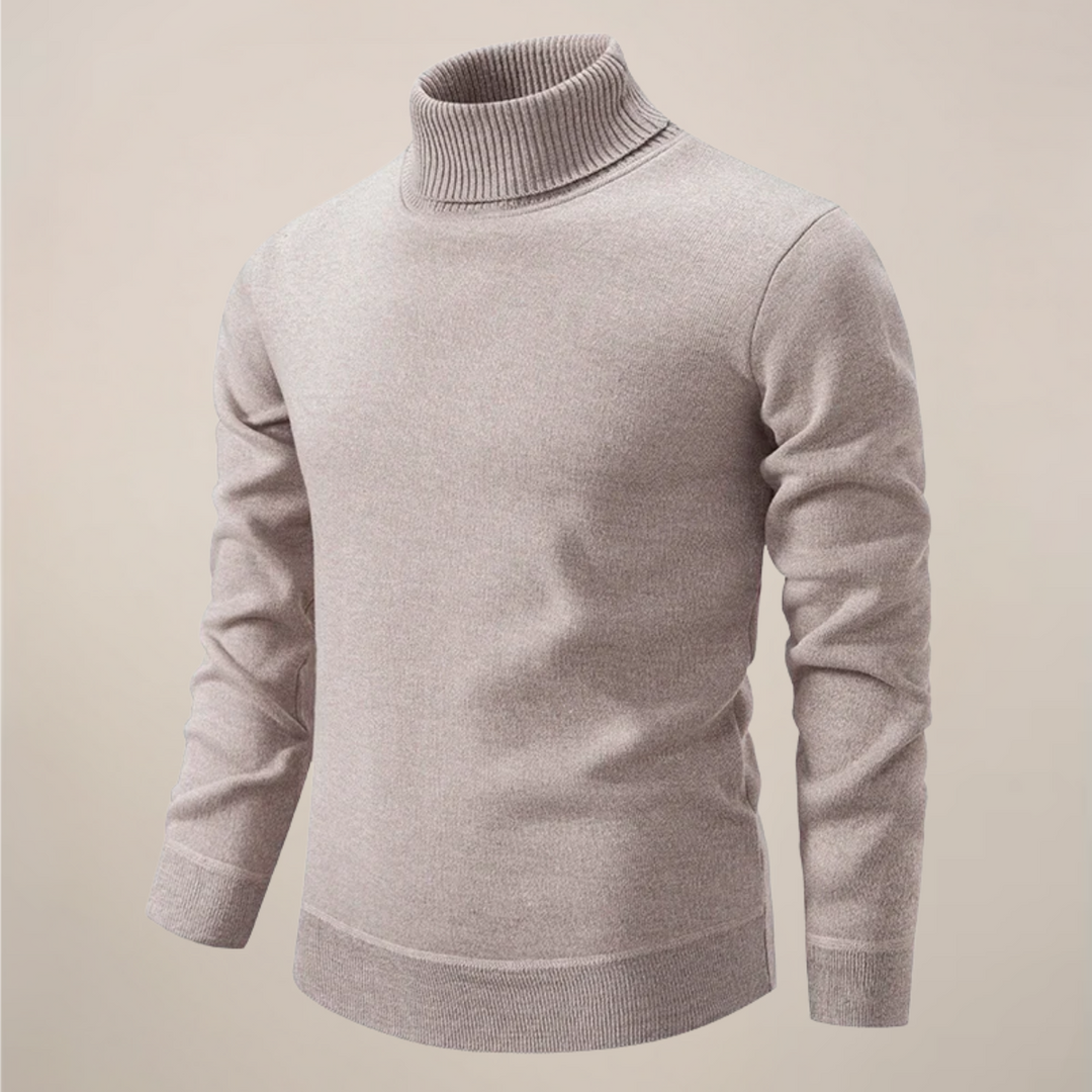 Comfortable men's long sleeve turtleneck sweater in a rich solid color, ideal for everyday apparel.