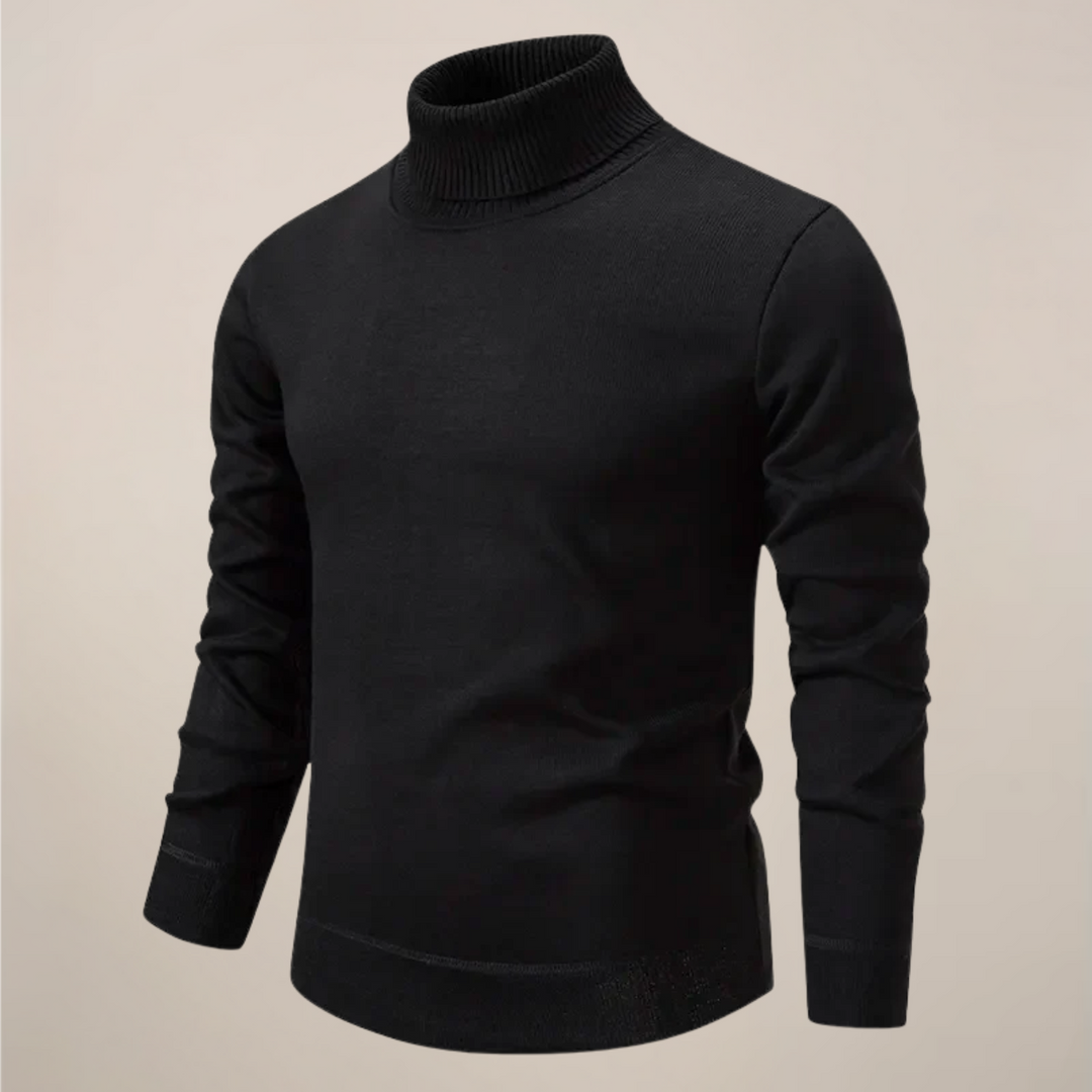 Stylish men's turtleneck pullover, a versatile solid-colored sweater for modern casual fashion.