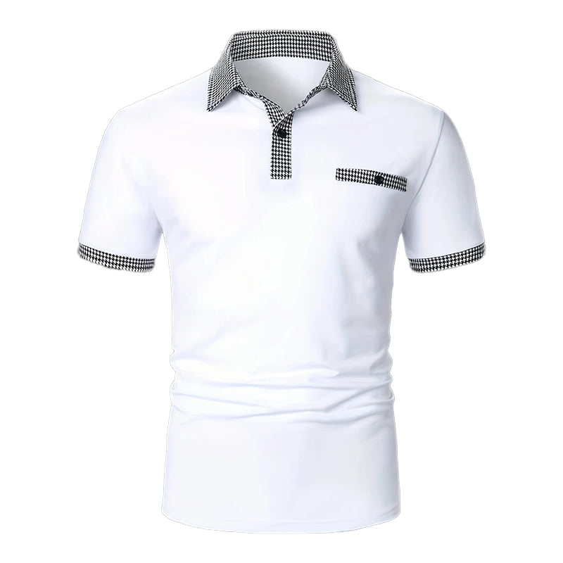 Versatile men's checkered polo shirt. A sporty short sleeve top for golf, casual outings, or summer events.