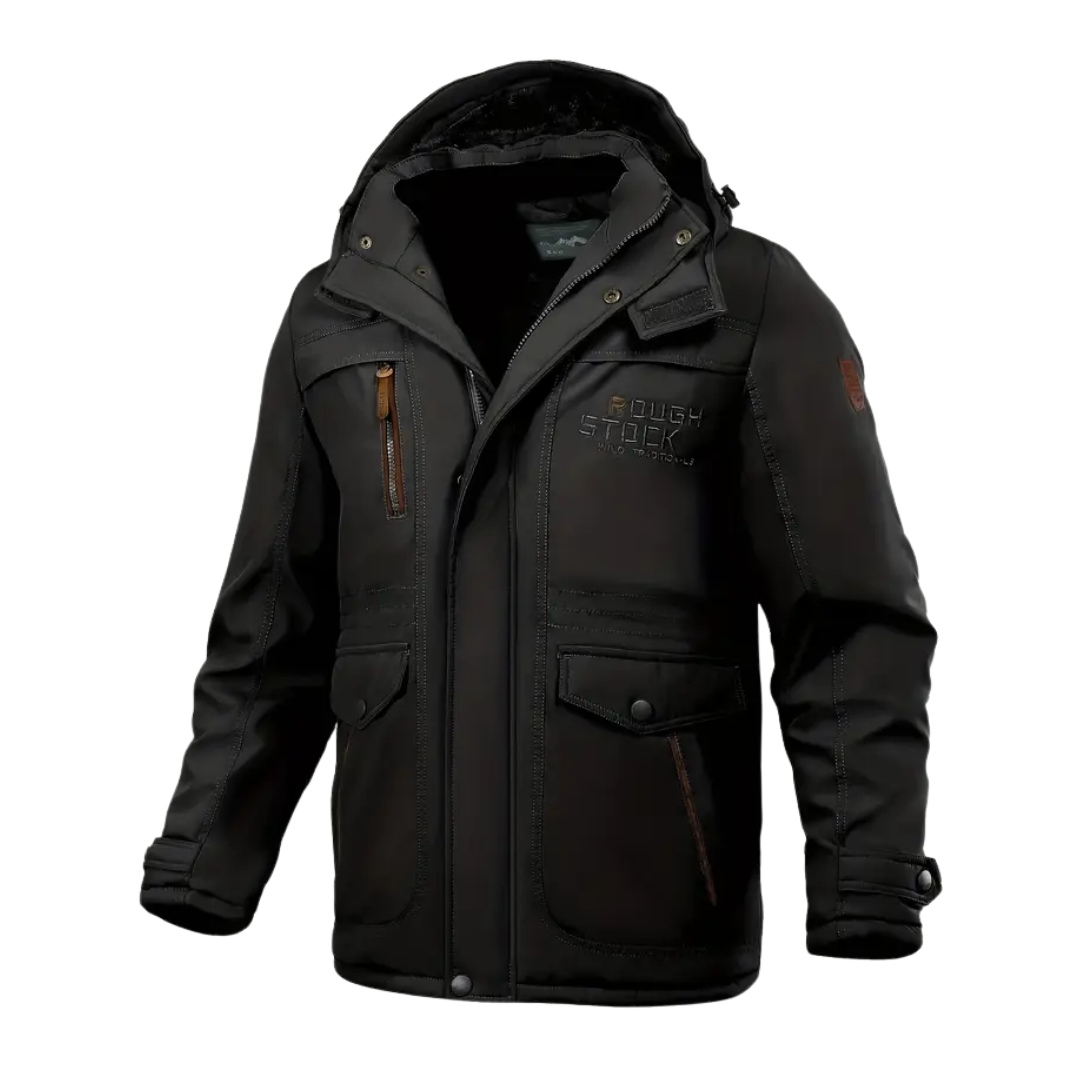 Weatherproof, insulated Stellan men's winter jacket with plush lining, multi-pockets & hood.