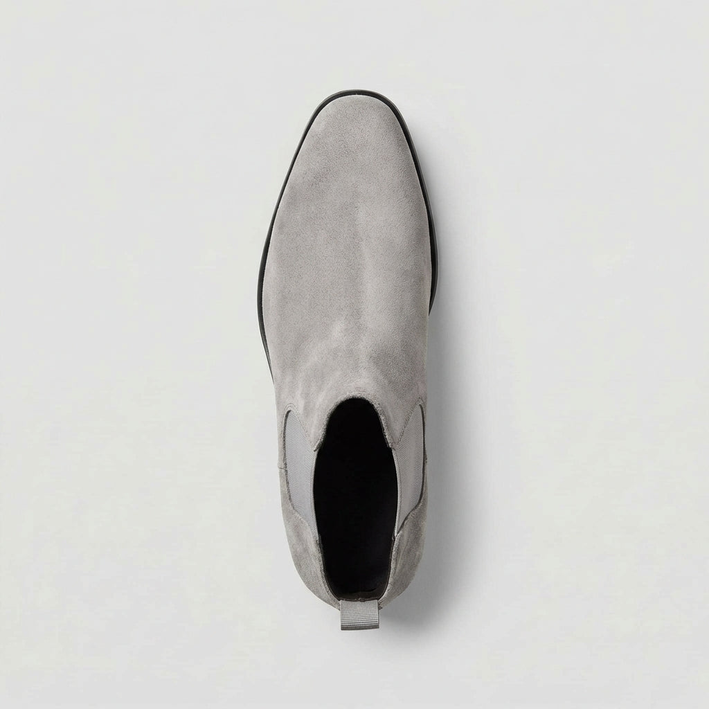 Front view of men's Stratton Chelsea boots, showcasing their sleek silhouette and stylish design.