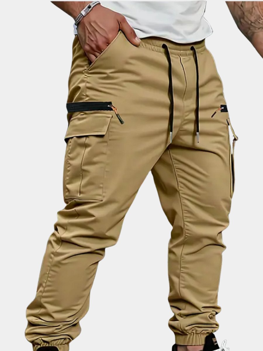 Men's stretch jogger cargo pants, tapered fit, ideal for comfort & modern casual everyday wear. Multi-pocket design.