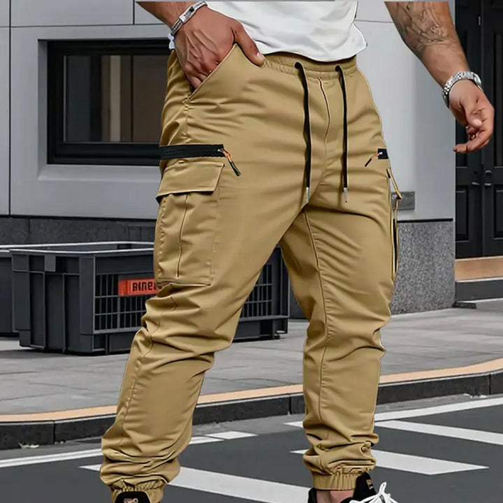 Stylish men's stretch cargo joggers, perfect for activewear and comfortable casual outfits. Features multiple functional pockets.