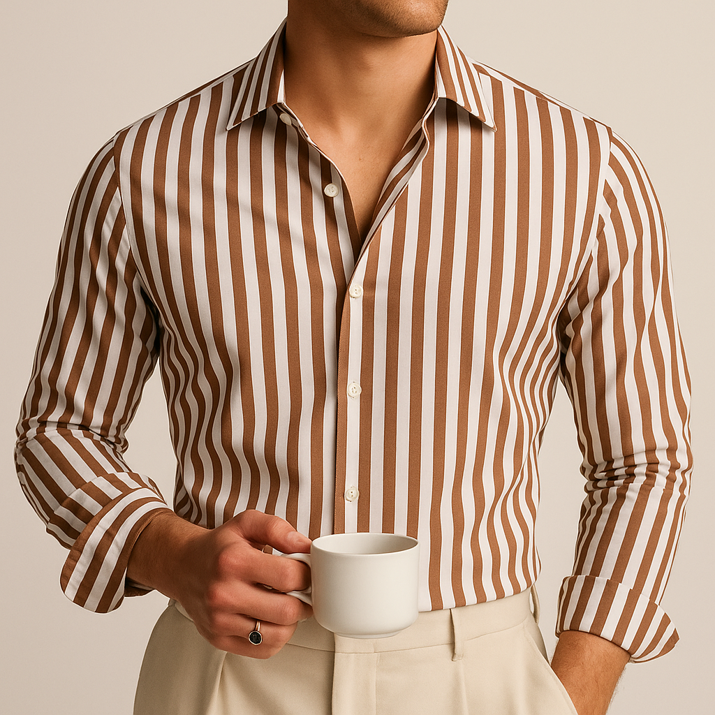Comfortable men's striped polo shirt, quick-dry and easy care for versatile smart casual & business styles.