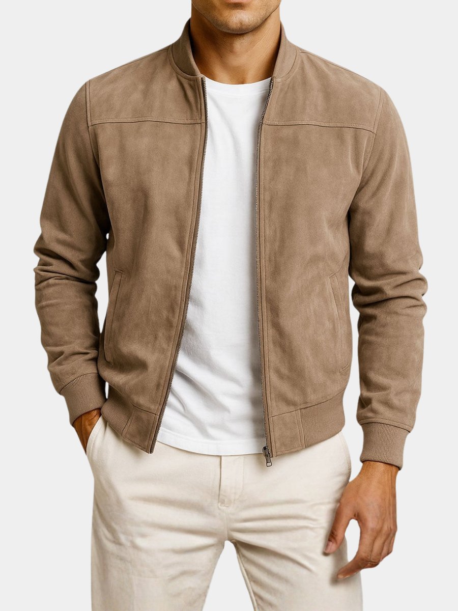 Men's structured tailored bomber jacket. Sharp, modern style for smart casual wear.