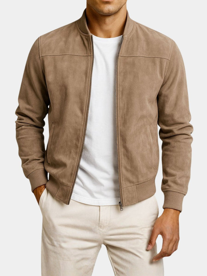 Men's structured tailored bomber jacket. Sharp, modern style for smart casual wear.