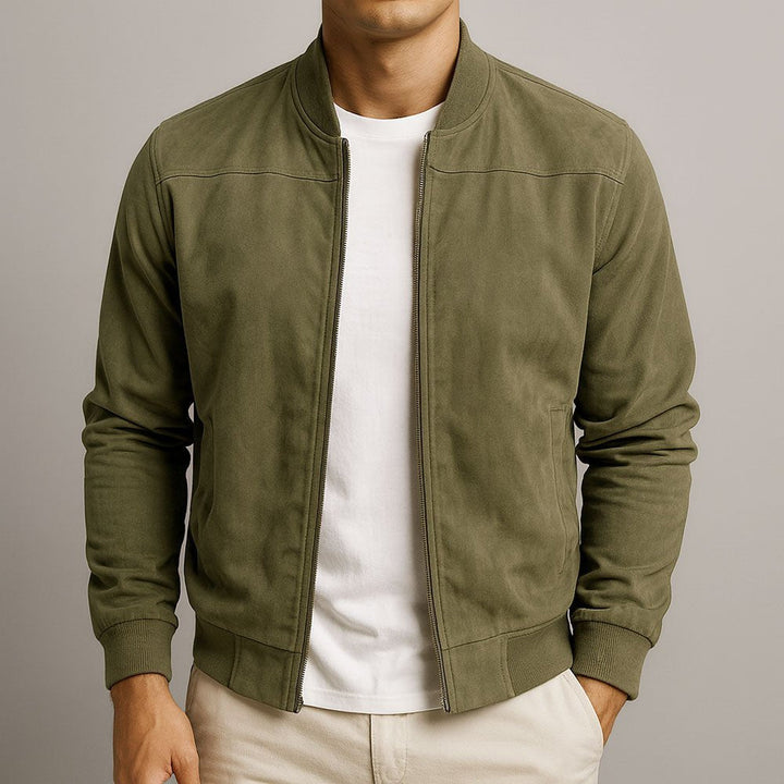 Versatile men's structured bomber jacket. Ideal for smart casual outfits and modern men's fashion.