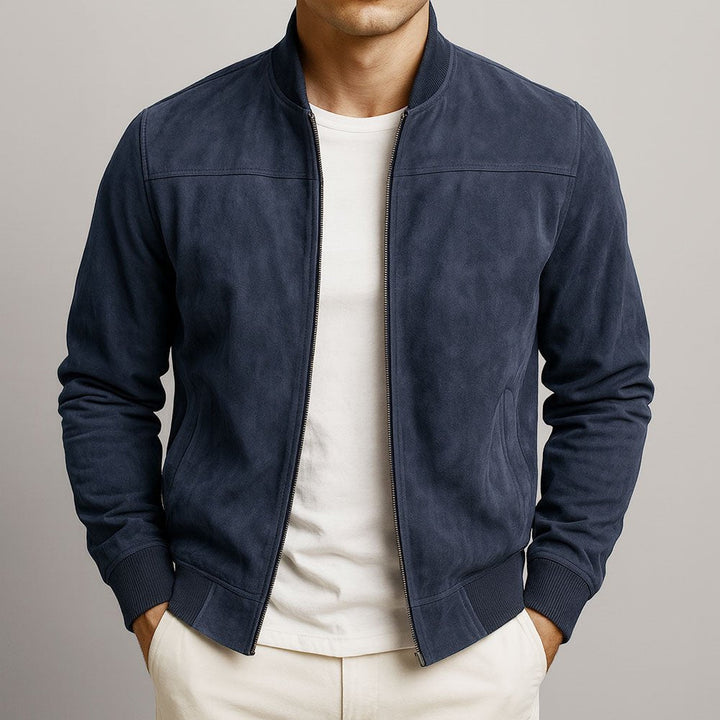 Modern men's tailored bomber jacket. Essential structured outerwear for a sharp fashion statement.