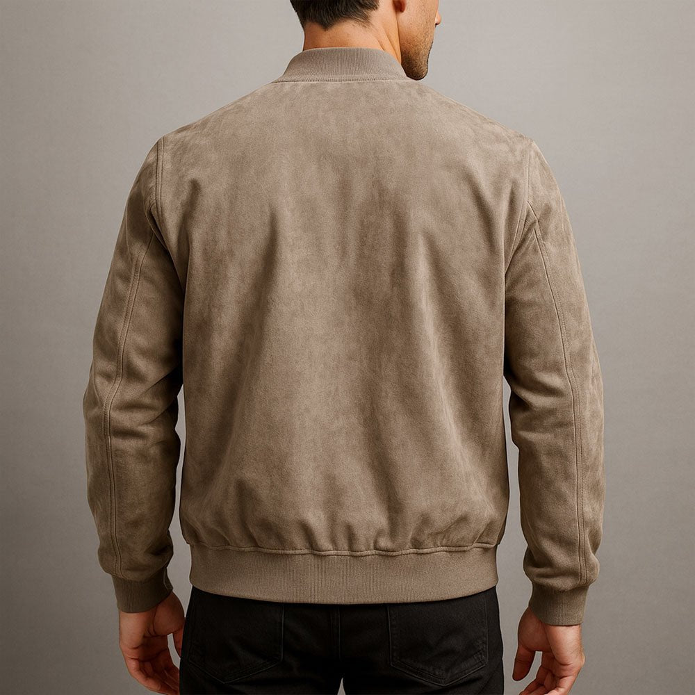 Comfortable men's structured jacket, blending sharp tailored style with bomber jacket casual appeal.