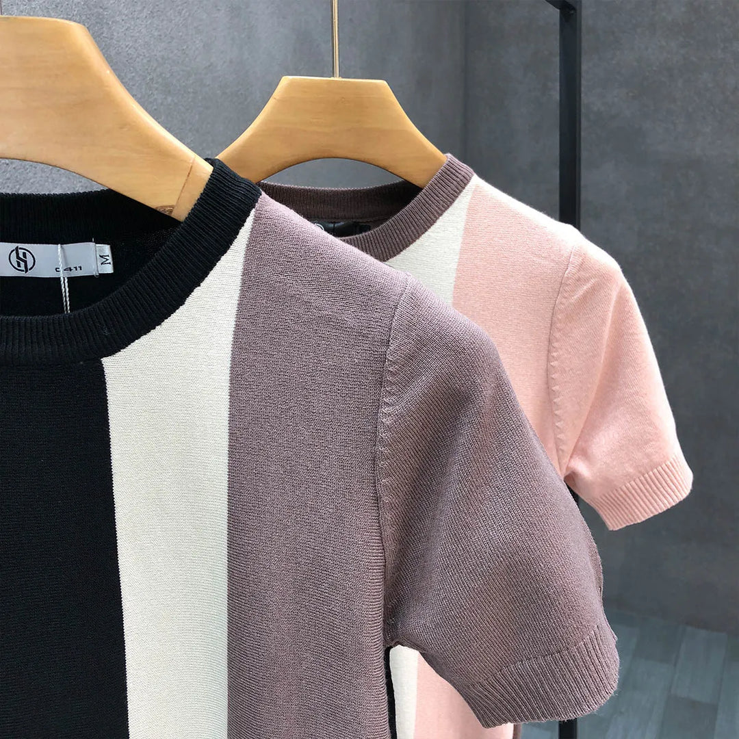 Stylish men's color block crewneck pullover sweater, a fashionable long sleeve top for a versatile casual style.