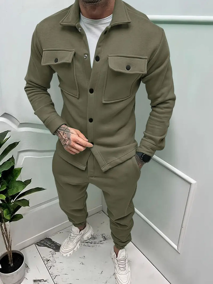 Men's autumn jacket and trousers set. A comfortable and stylish two-piece for casual comfort & everyday fashion.
