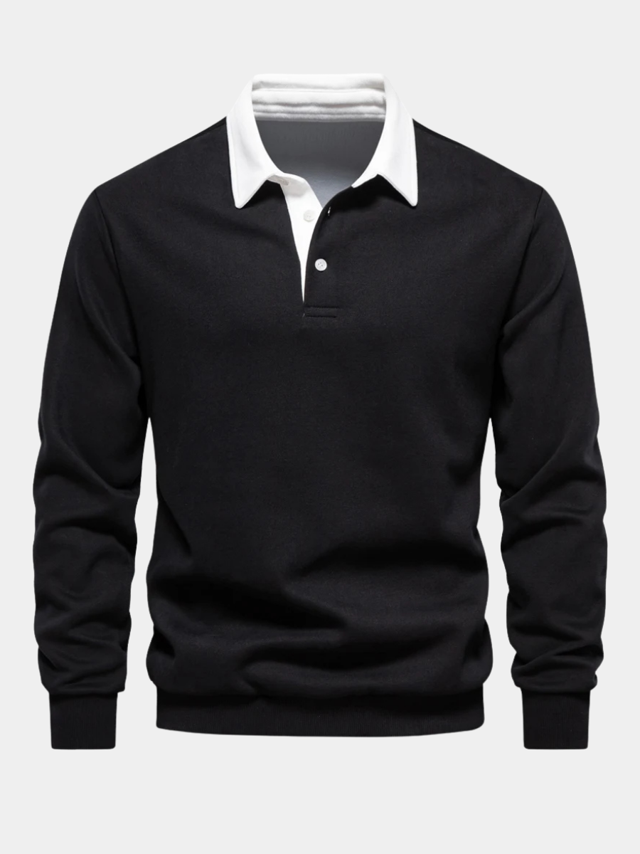 Men's stylish long sleeve rugby shirt, classic design, comfortable cotton blend for everyday wear.