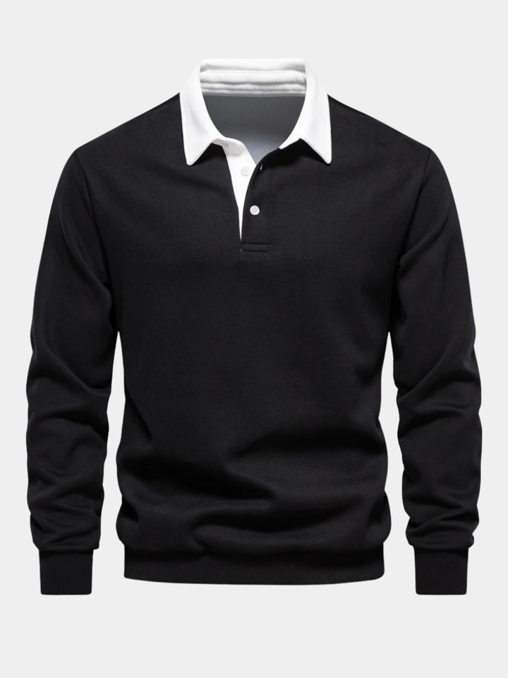 Men's stylish long sleeve rugby shirt, classic design, comfortable cotton blend for everyday wear.