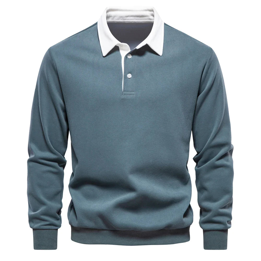 Men's long sleeve rugby shirt for active casual wear, comfortable & durable, perfect for daily style.