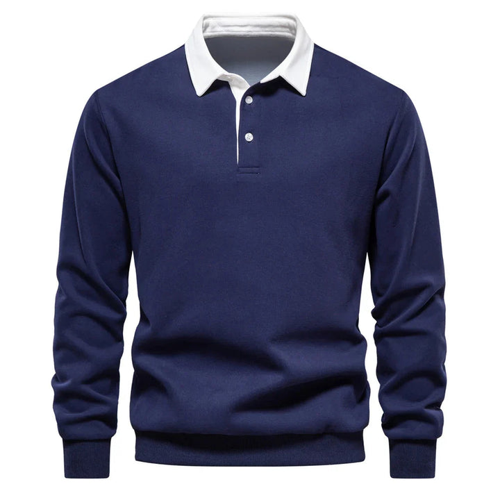 Casual men's long sleeve rugby shirt, soft fabric, ideal for effortless comfort and everyday style.