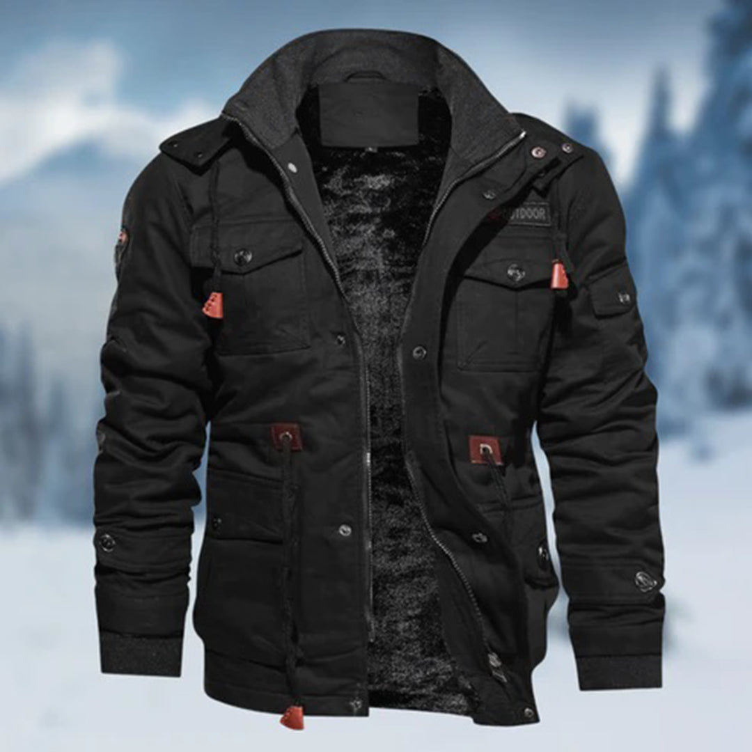 Fashionable man wearing a versatile men's bomber jacket, suitable for various casual wear occasions.
