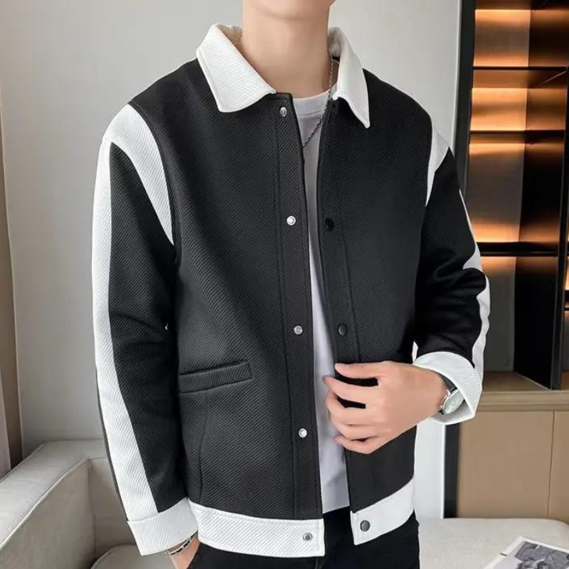 Fashionable men's patchwork jacket, a comfortable & stylish casual outerwear piece for men's style.
