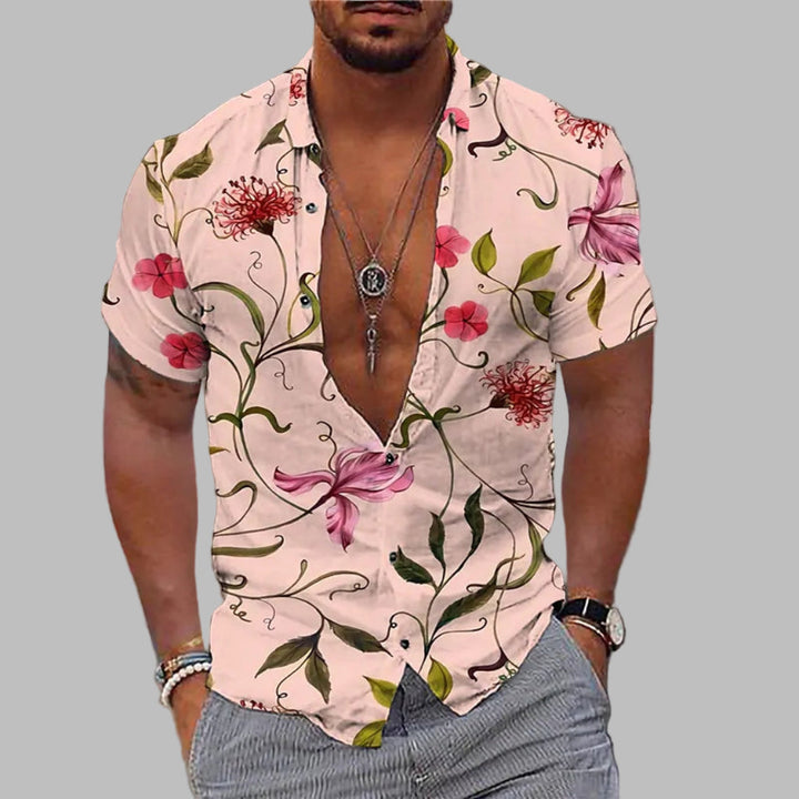 Versatile men's printed casual shirt for summer fashion, beach outings, and stylish vacation wear.