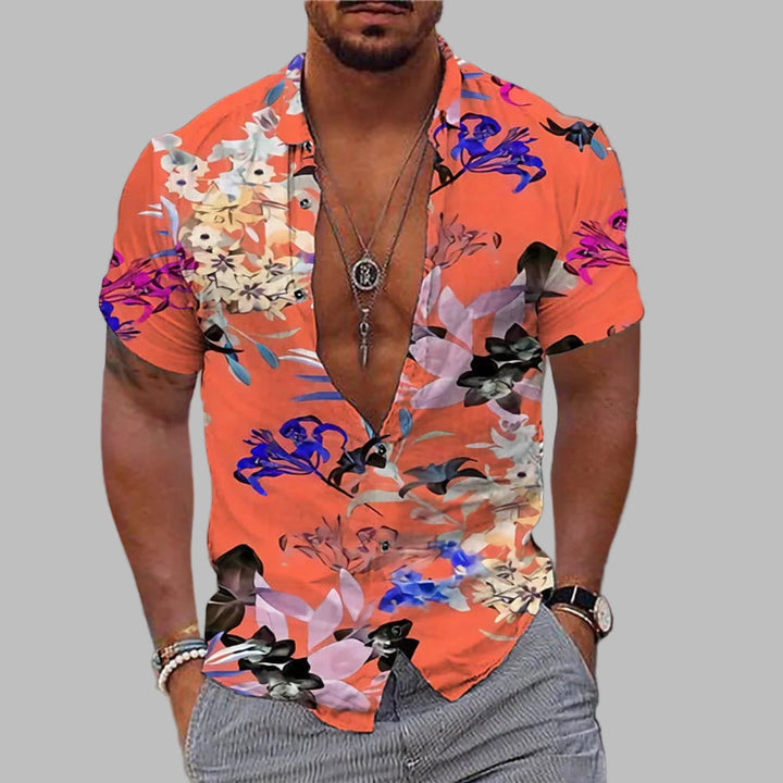 Trendy men's short sleeve printed casual shirt, a must-have for summer fashion and stylish holiday outfits.