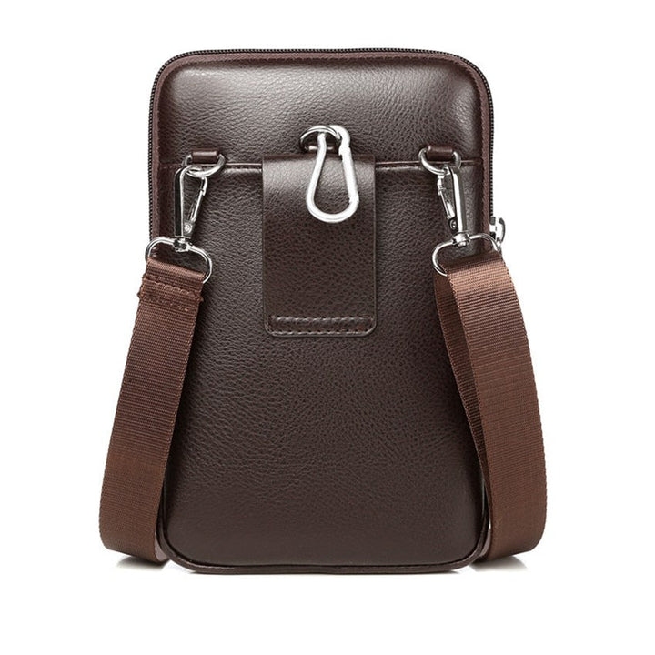 Brown PU leather men's shoulder bag, a stylish and practical compact travel accessory.