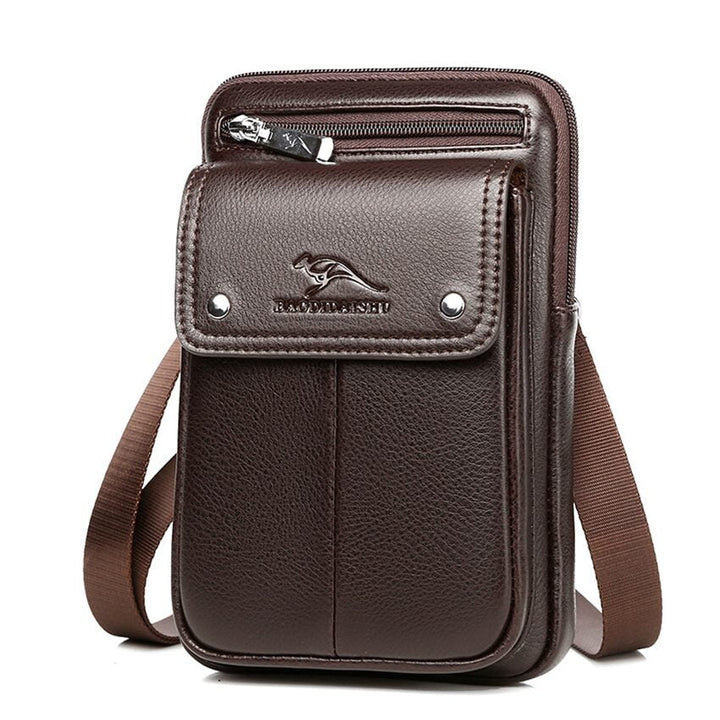 Compact men's PU leather crossbody bag with organized compartments for essentials.