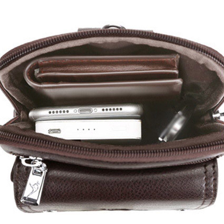 Organized men's PU leather shoulder bag, ideal for daily carry & hands-free travel.
