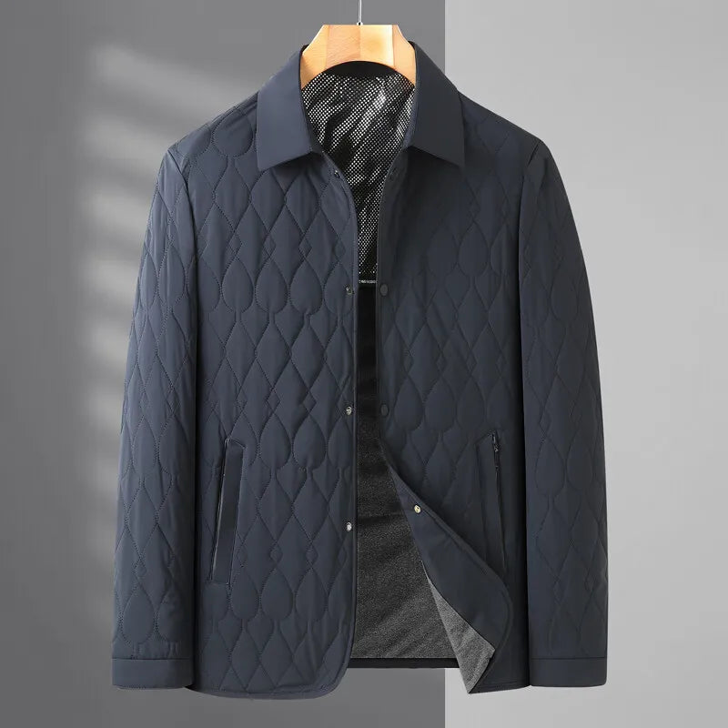 Everyday men's quilted jacket with classic button-down front, offering stylish warmth for fall.